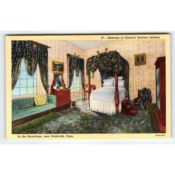 Vintage Bedroom of General Andrew Jackson Postcard Hermitage TN - Picture 1 of 2